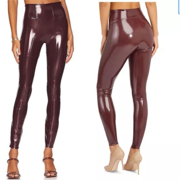 SPANX Faux Leather Patent Leggings in Ruby Size Medium - Picture 1 of 10